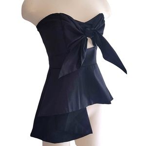 Black Strapless Blouse with Center Knot and Peplum - Size Large